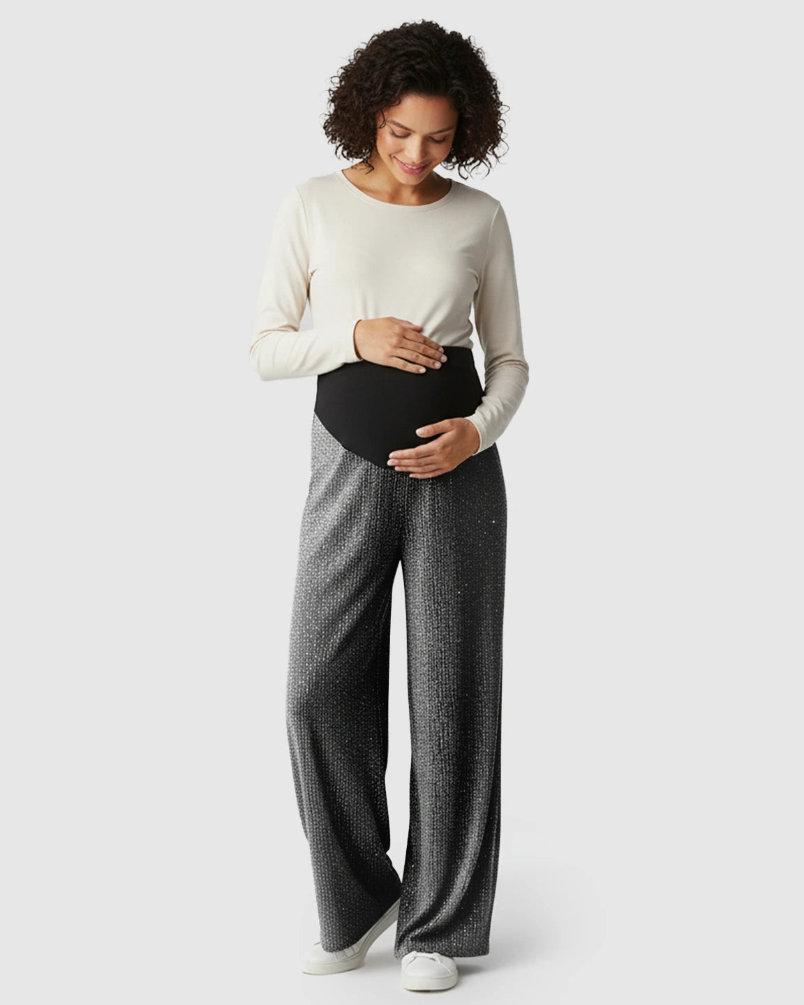 High Waist Rhinestone Embellished Wide Leg Maternity Pants