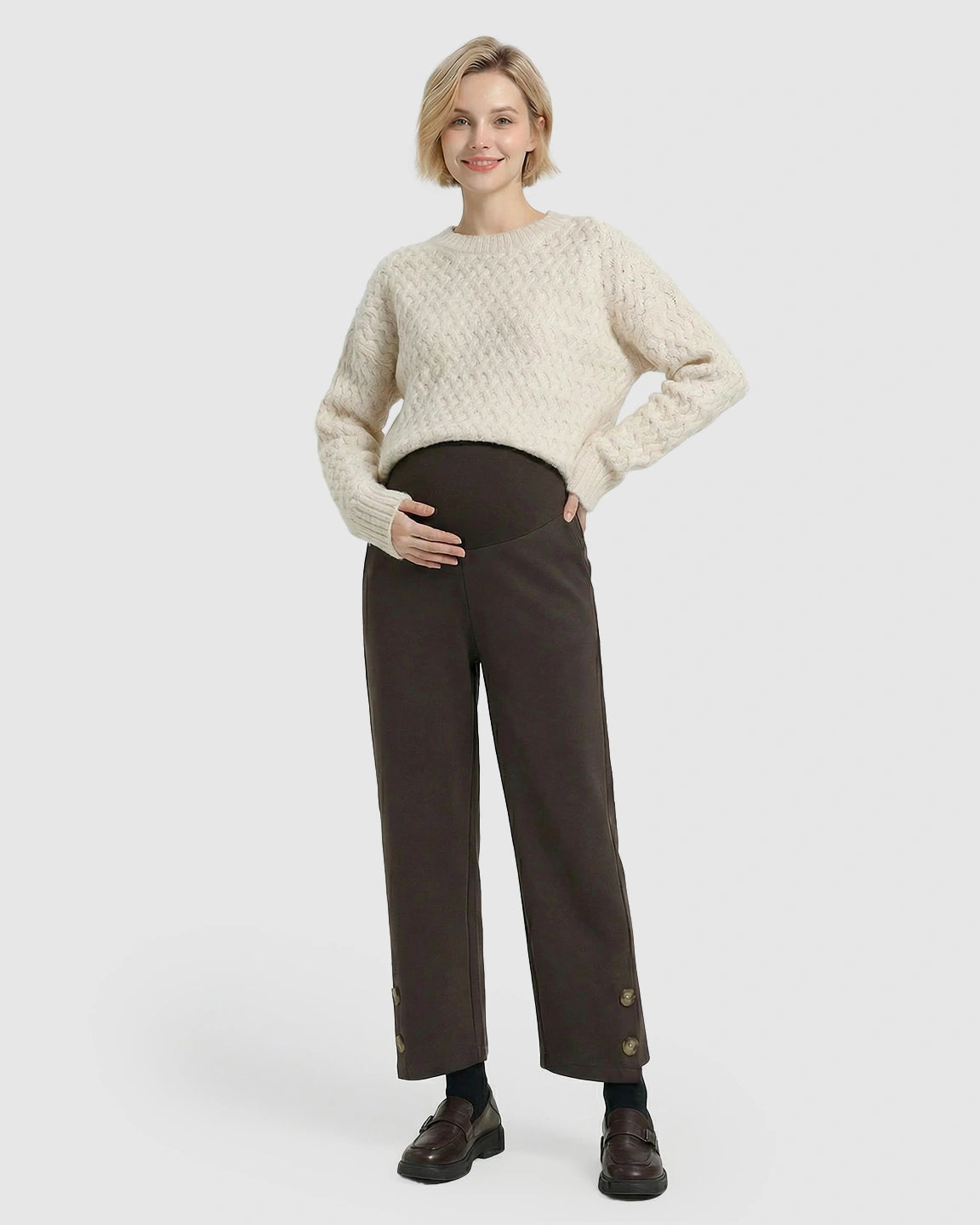 Button Detail Cropped Maternity Trousers