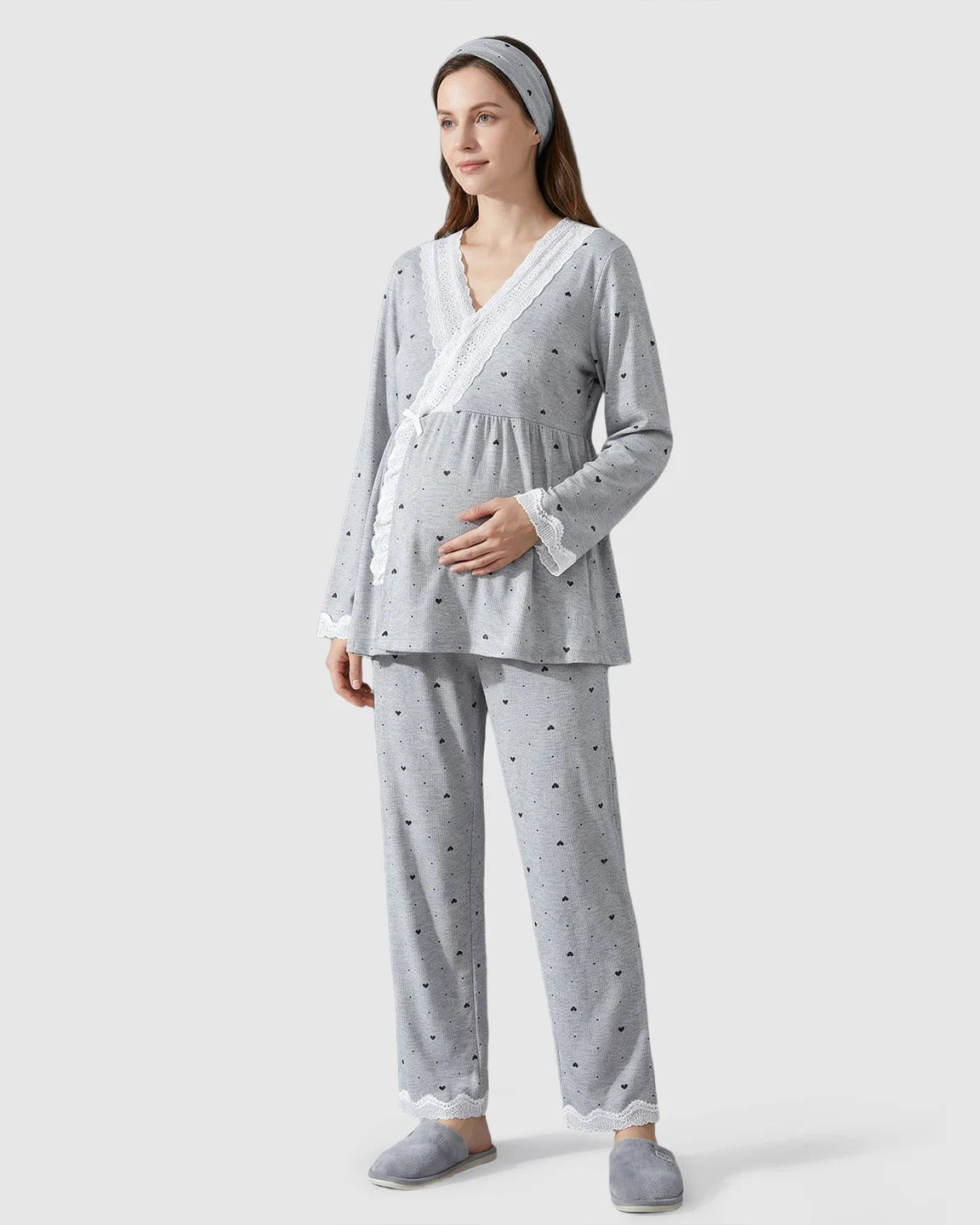 Lace V-Neck Cozy 3-Piece Maternity Nursing Lounge Set