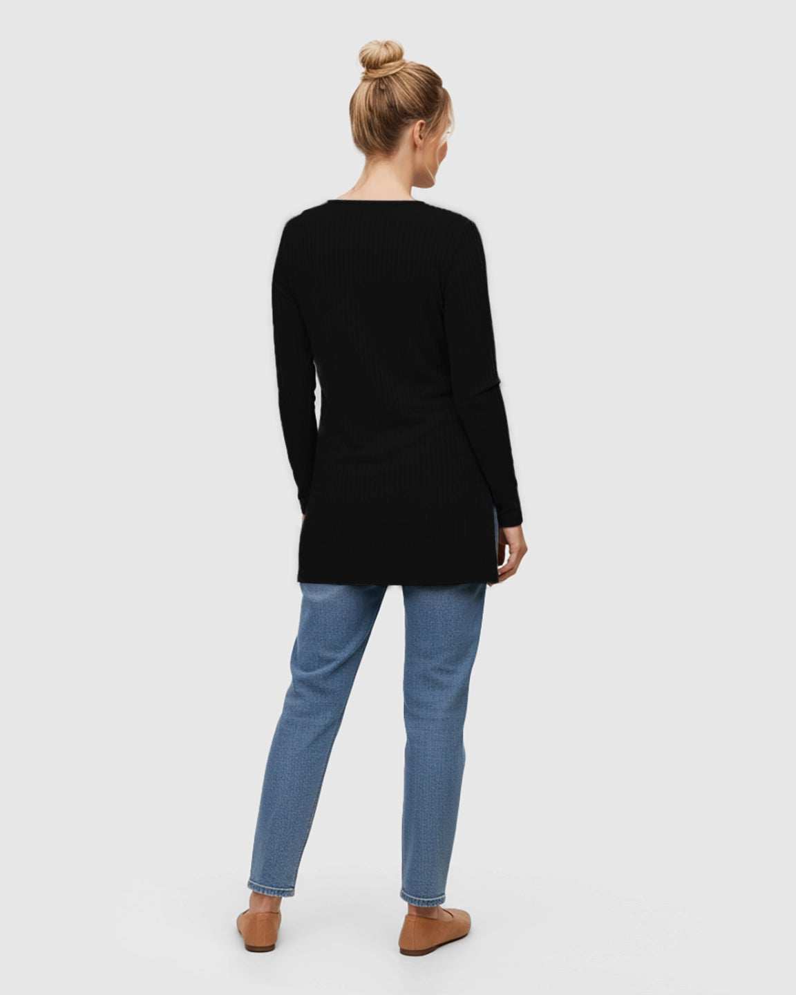 Ribbed Knit Long Sleeve Maternity Top with Side Slits