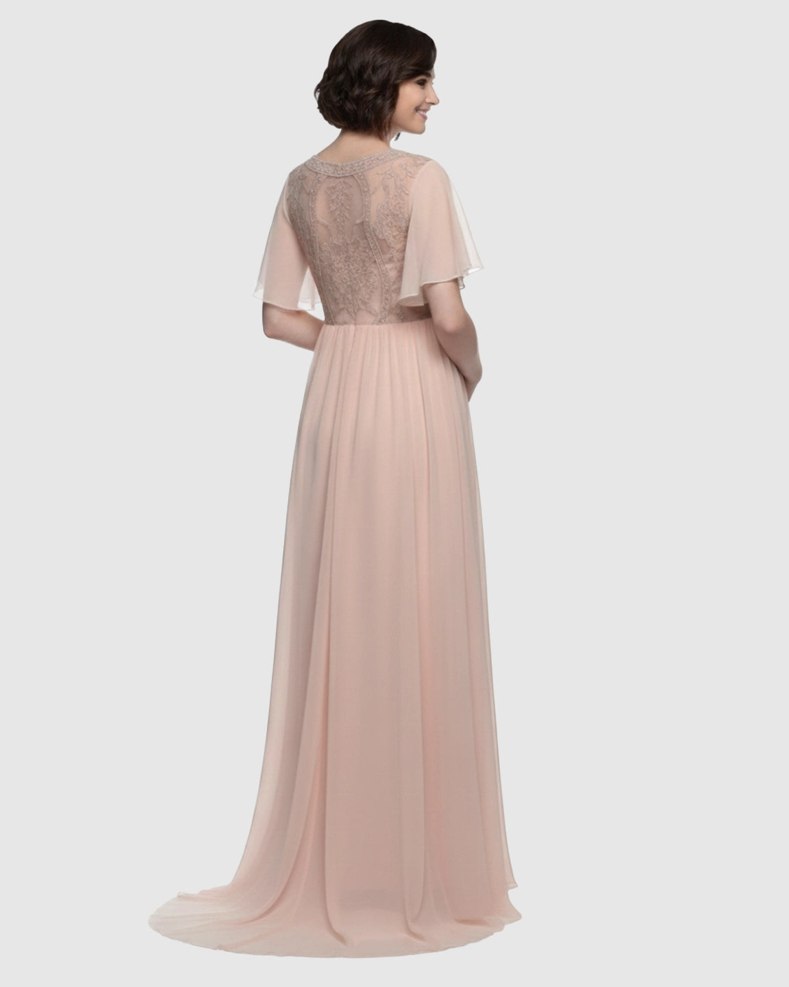 Embroidered Bodice Long Train Maternity Photoshoot Gown