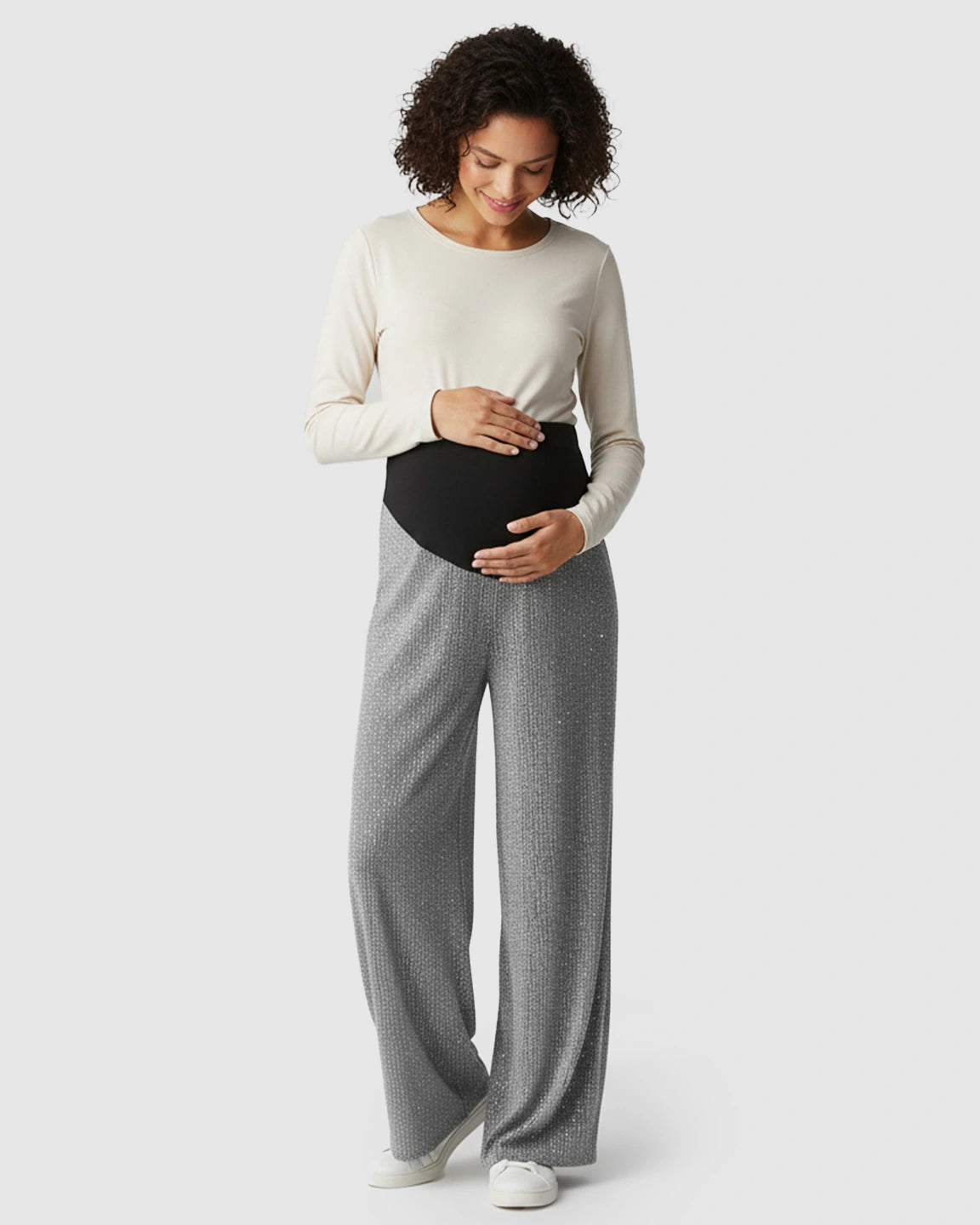 High Waist Rhinestone Embellished Wide Leg Maternity Pants