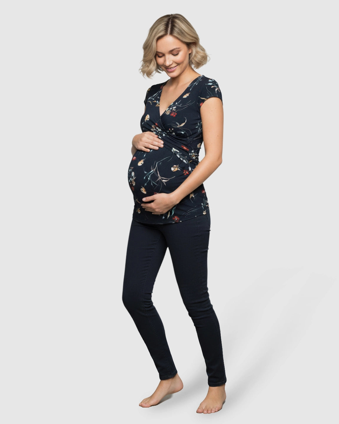 V-neck Floral Wrap Style Maternity & Nursing Top