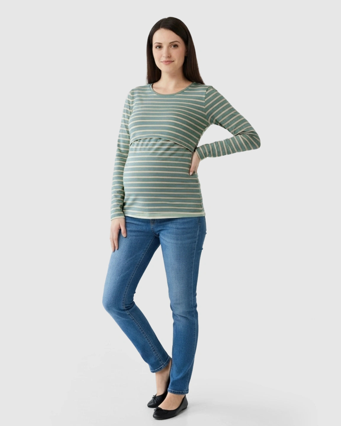 Striped Print Relax Fit Maternity & Nursing Top