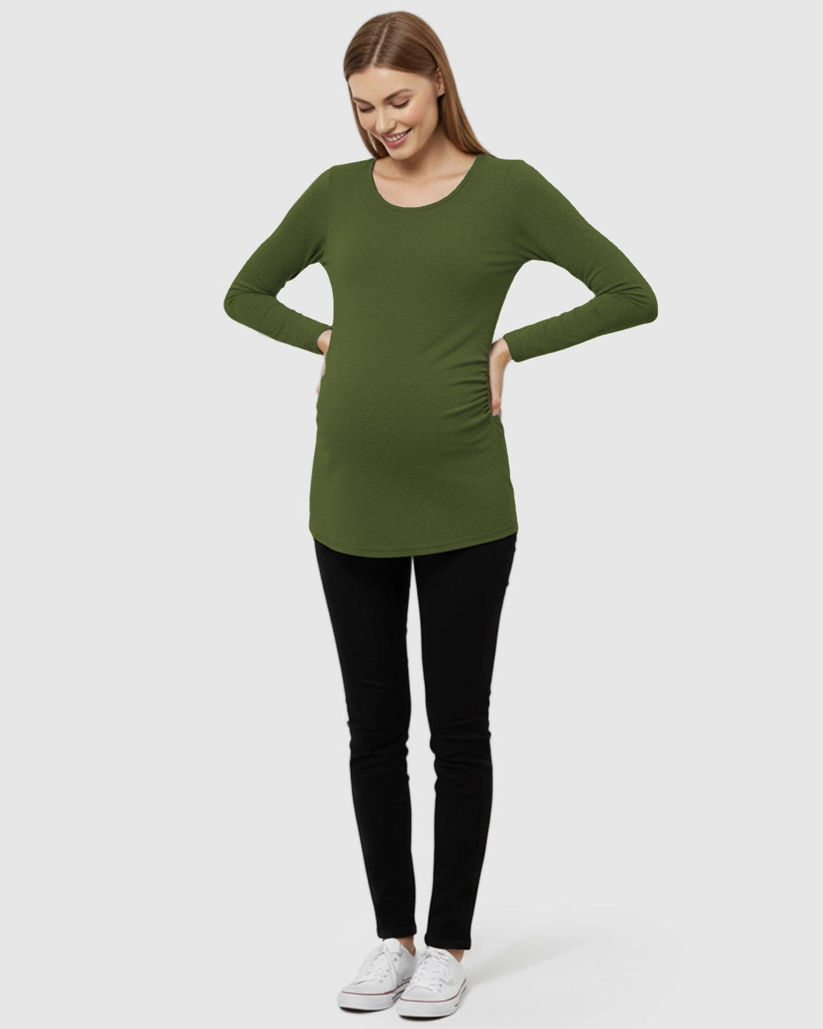 Side-Ruched Slim Fit Long Sleeve Maternity Top