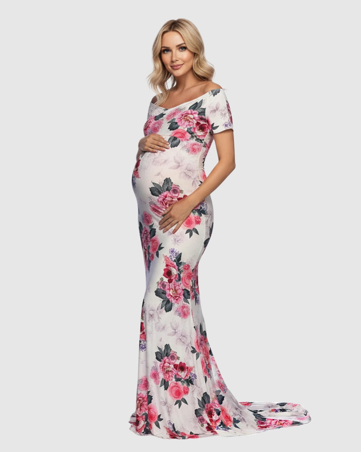 Cross V-neck Floral Print Maternity Maxi Dress