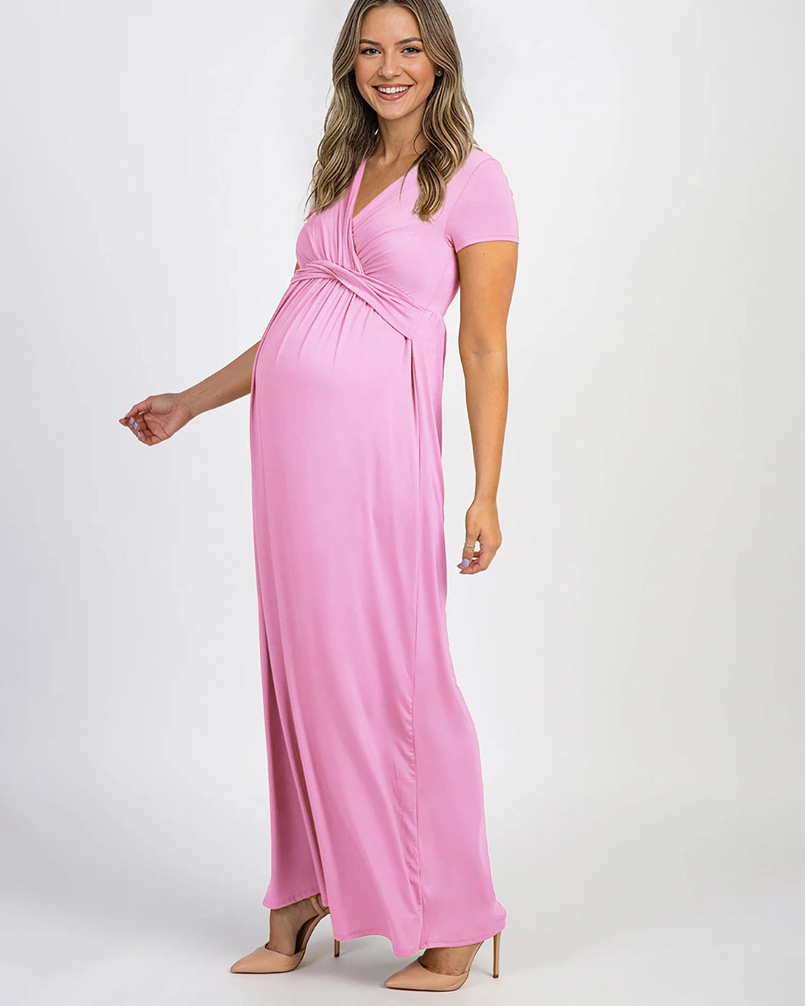 Twist Front Draped Maternity Nursing Maxi Dress