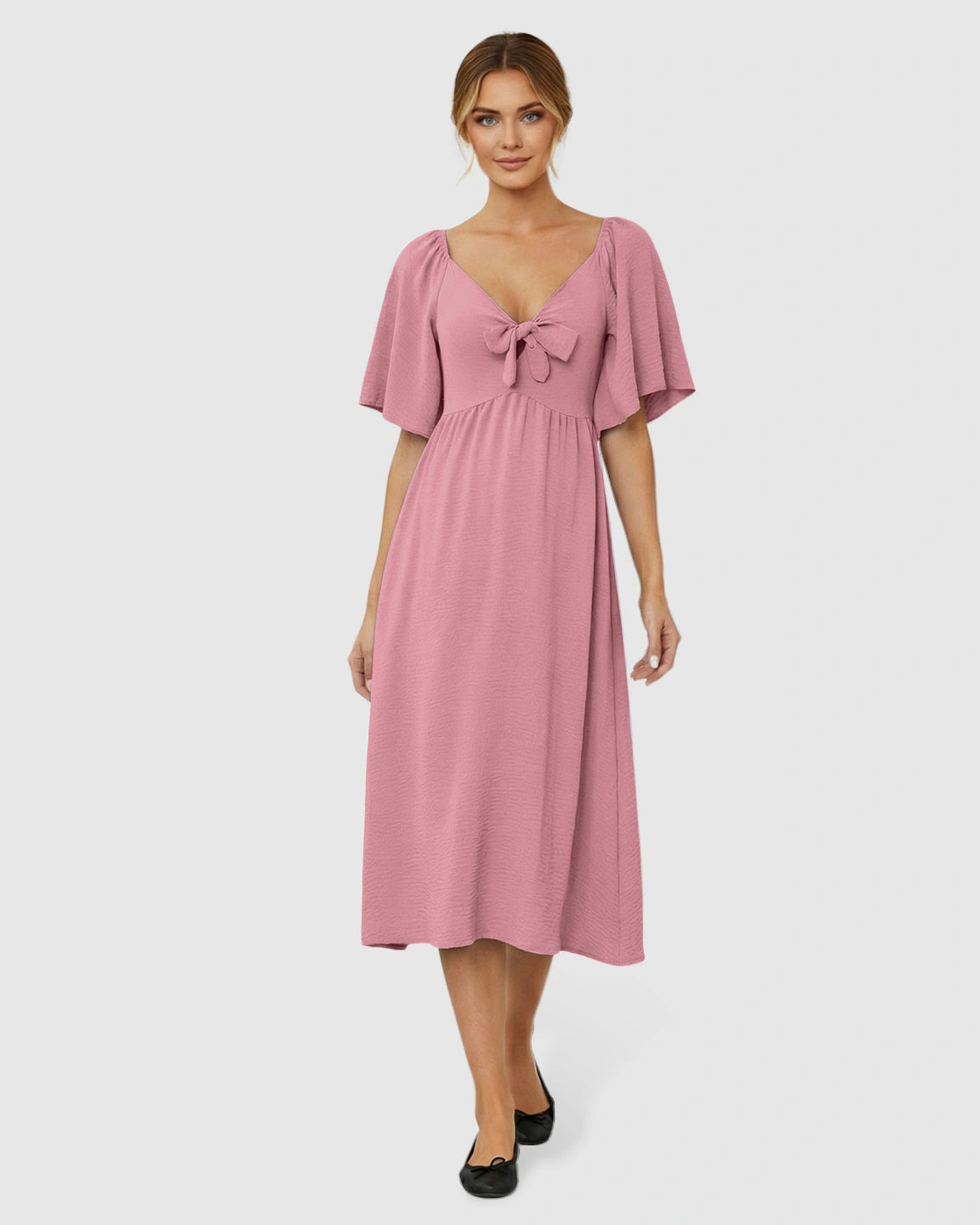 Tie-Knot Front Swing Silhouette Maternity Midi Dress