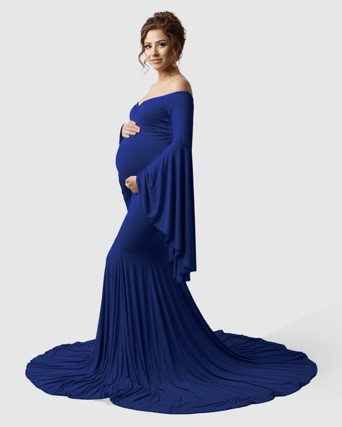 Flared Sleeve Fishtail Train Maternity Photoshoot Dress