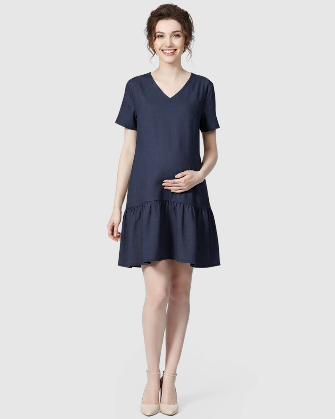 Ruffled Hem A-line Maternity & Nursing Dress
