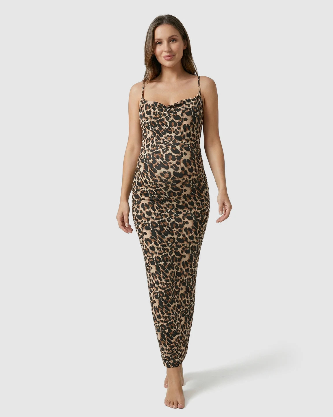 Butt-Lifting Leopard Bodycon Maternity Maxi Dress