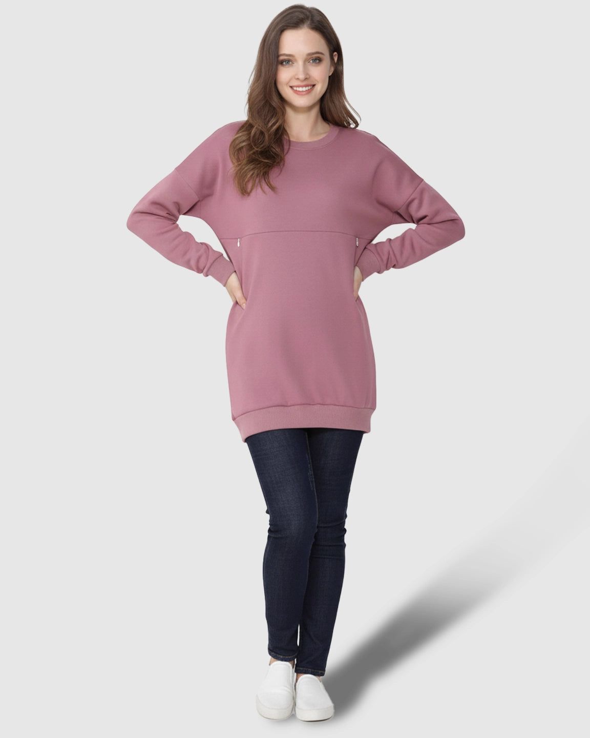 Discreet Zipper Nursing Access Casual Maternity Top