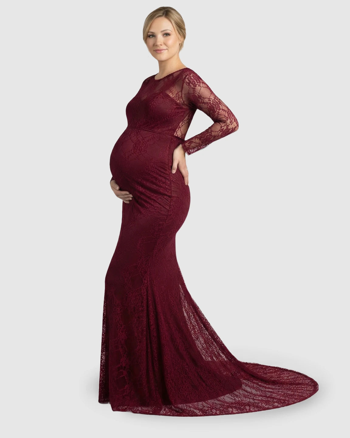 Sheer Lace Trumpet Maternity Photoshoot Gown