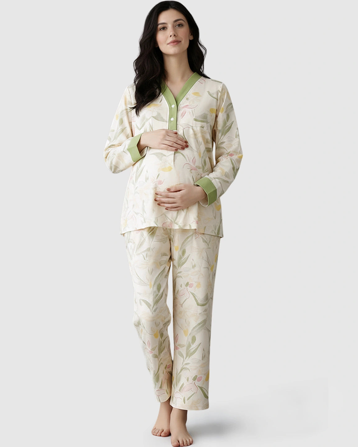 Built-In Chest Pad Floral Maternity Nursing Lounge Set