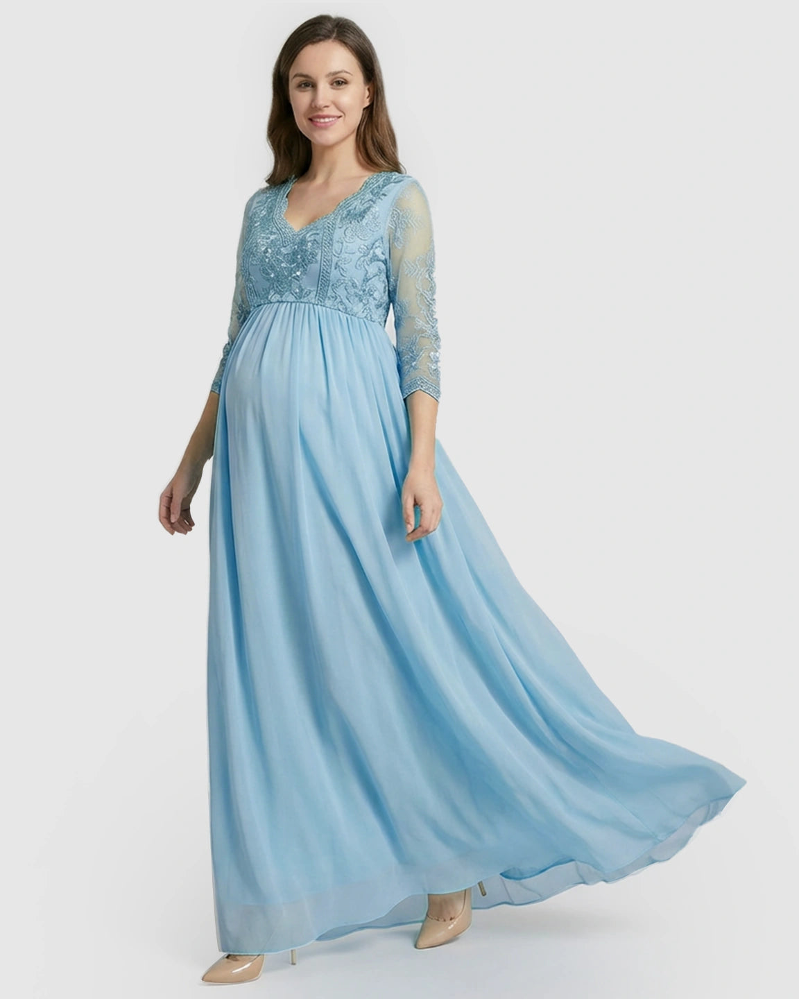 Sheer Lace Bodice Trailing Maternity Photoshoot Dress