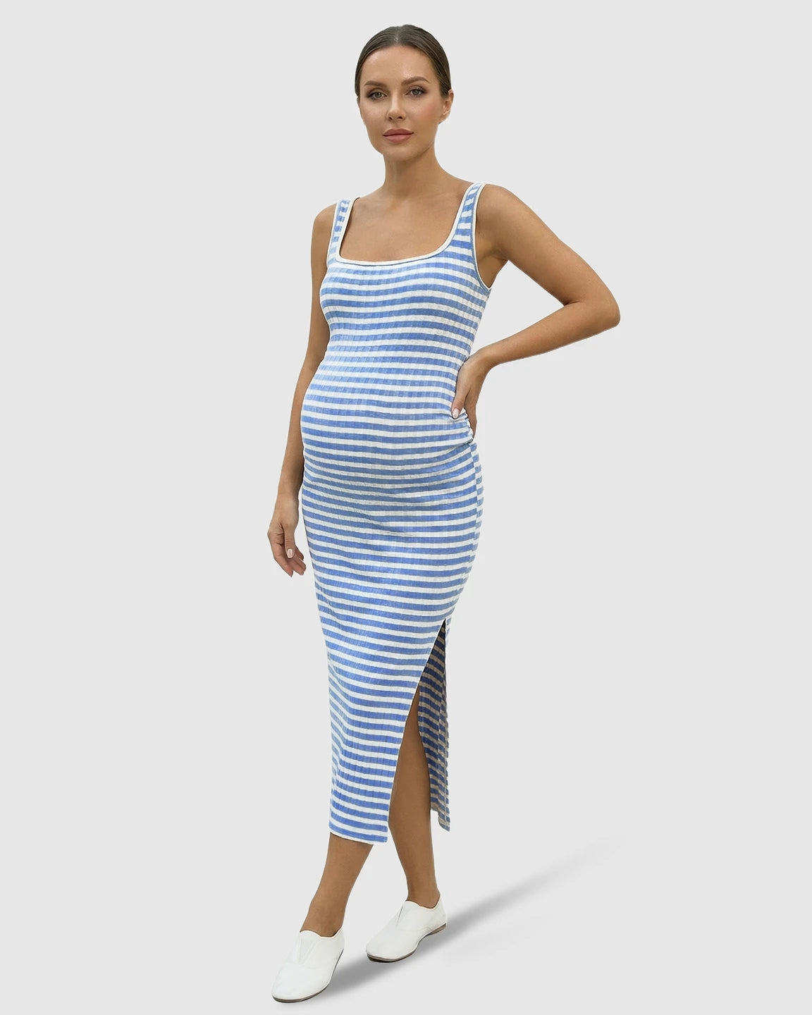 Side-Slit Summer Maternity Bodycon Midi Dress