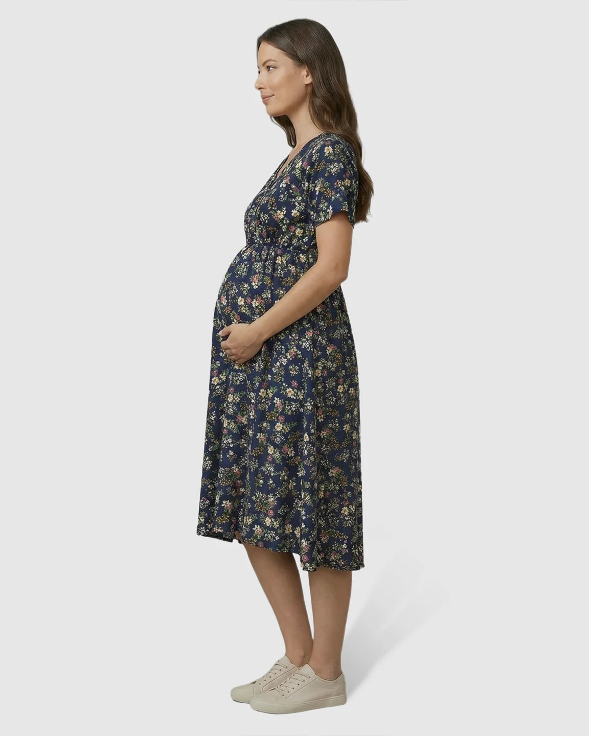 V-Neck Summer Maternity Midi Dress