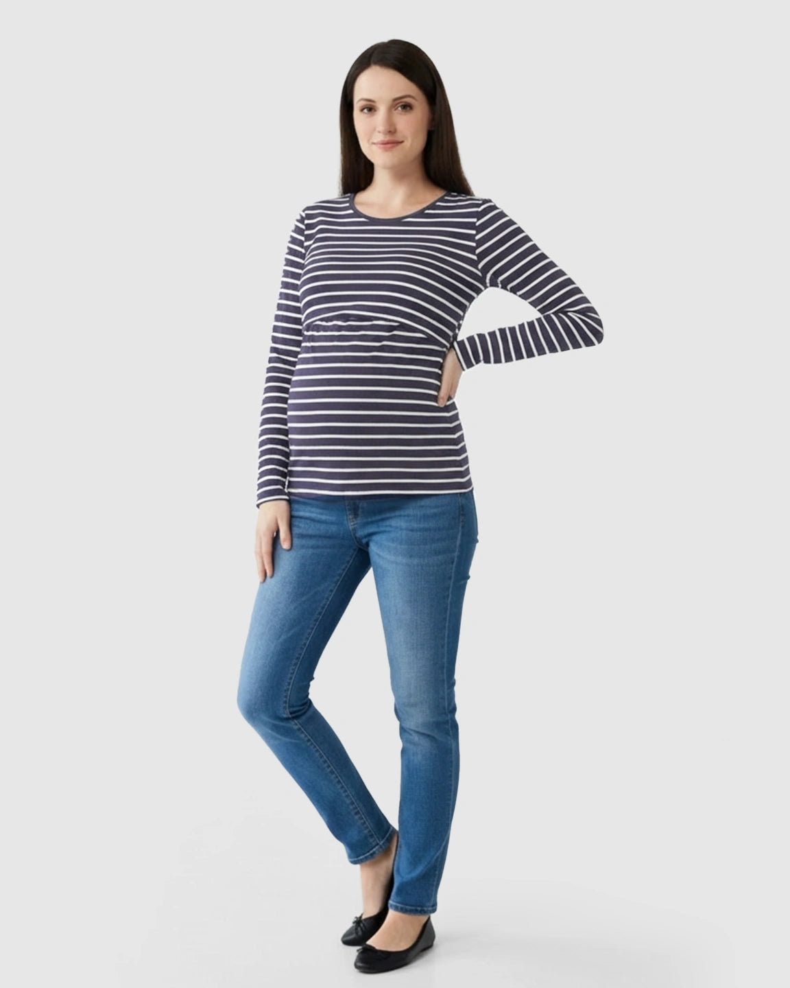 Long-Sleeve Striped Print Maternity & Nursing Top