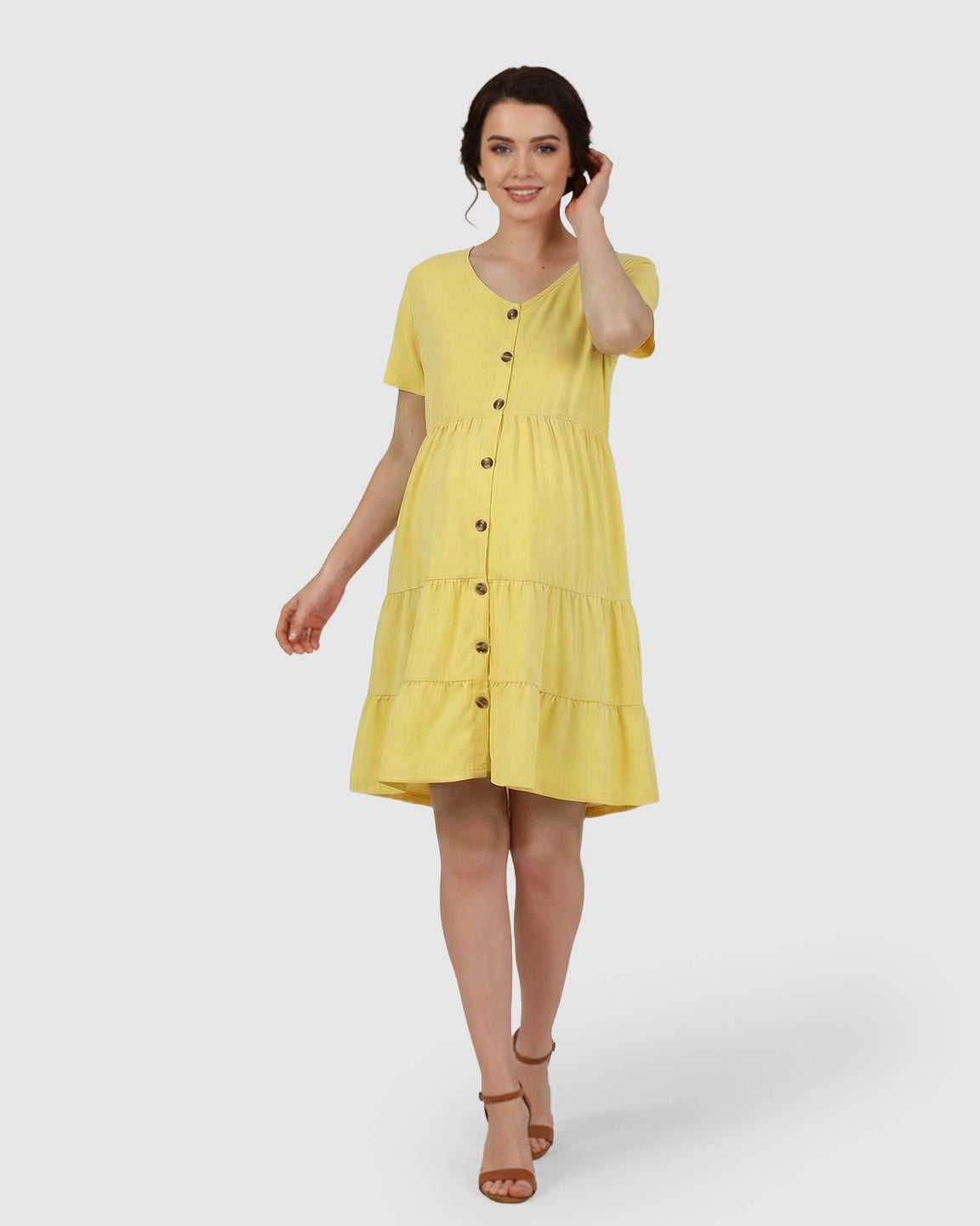 Button-Up Tiered Maternity Mini Dress