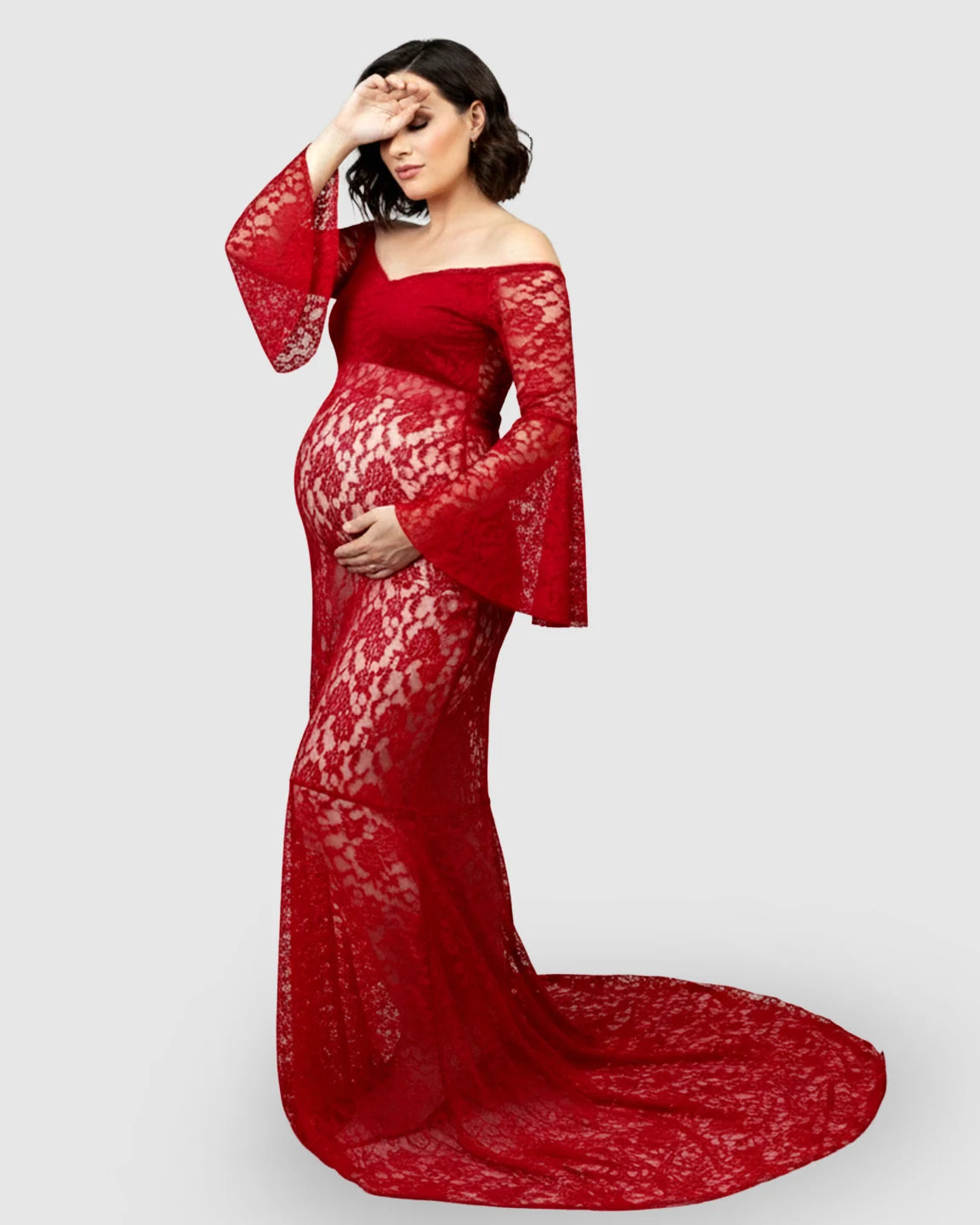 Bell Lace Sleeve Trailing Maternity Gown