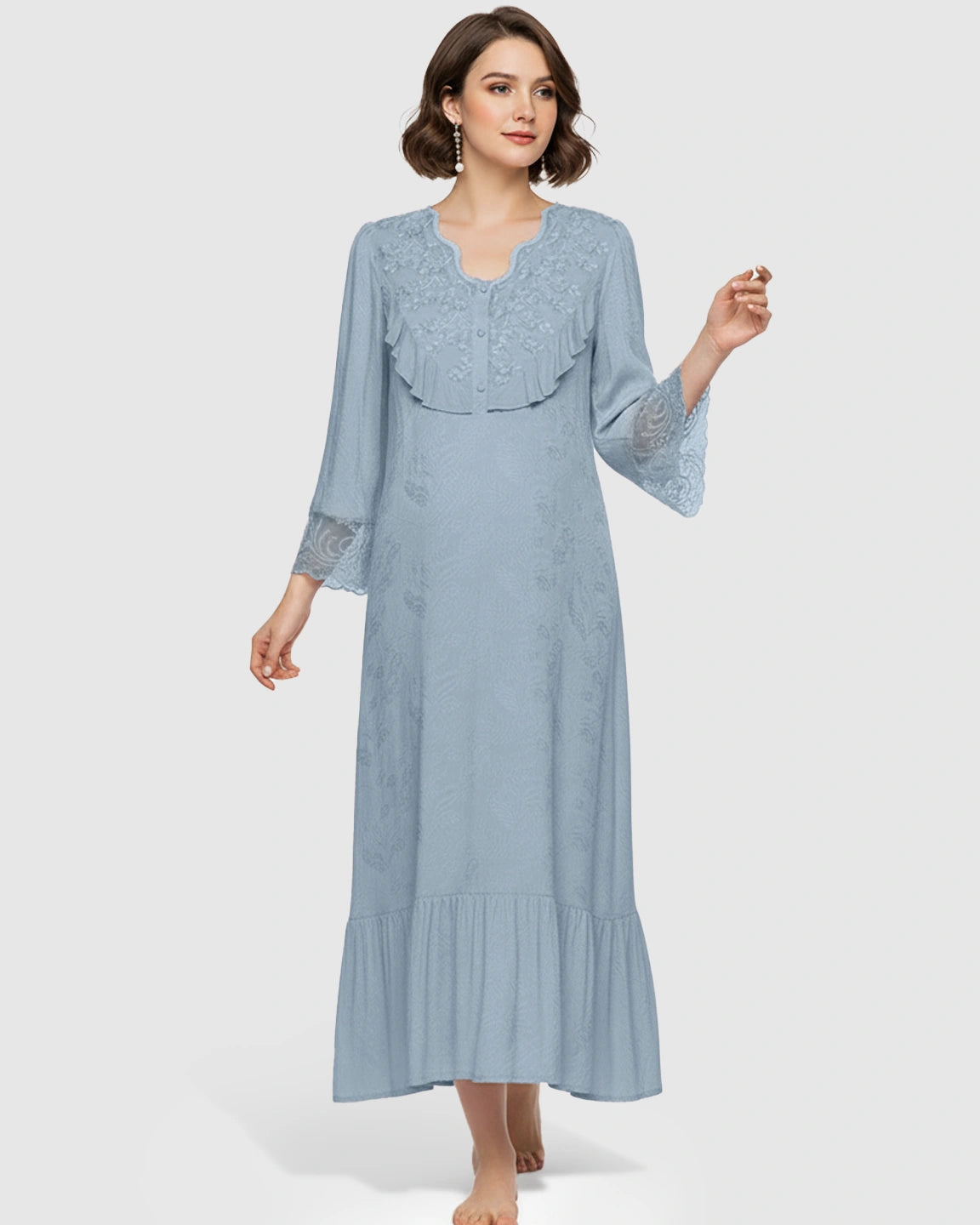 Embroidered Ruffle Flowing Fit Maternity Midi Dress