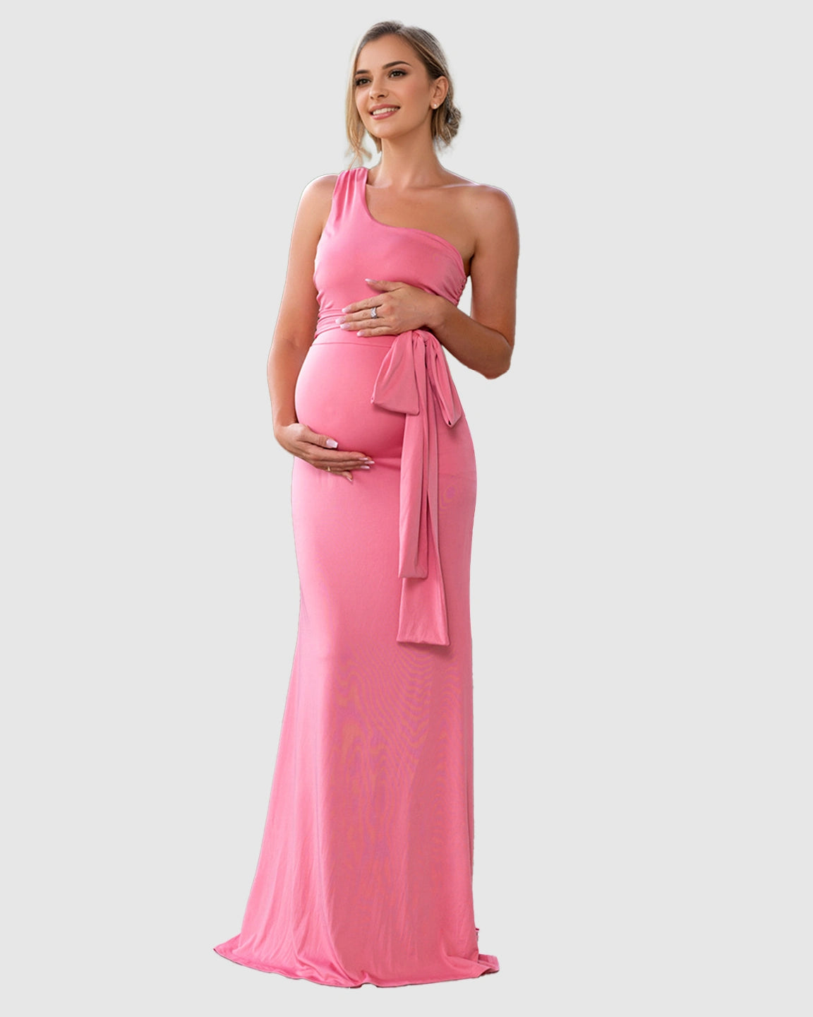 Adjustable Tie Waist Fitted Bodice Maternity Maxi Dress