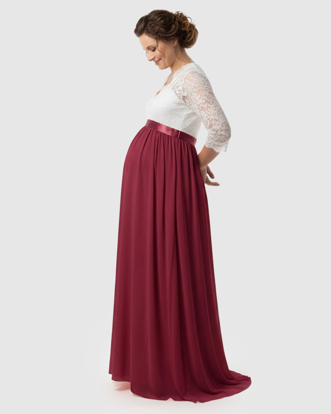 V-Back Bow Two-Tone Formal Maternity Gown