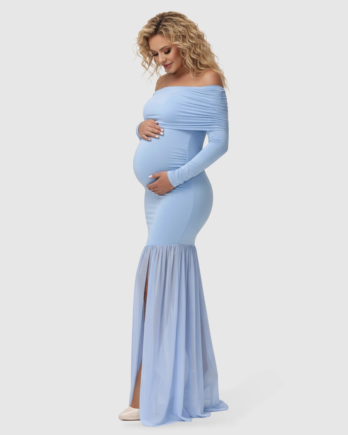 Off-Shoulder Draped Maternity Photoshoot Gown