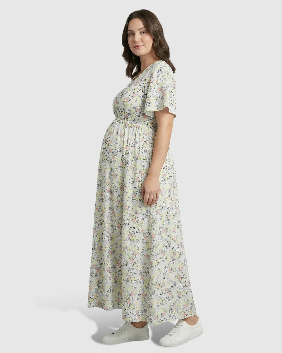 Tencel Fabric Slitted Maternity Maxi Dress