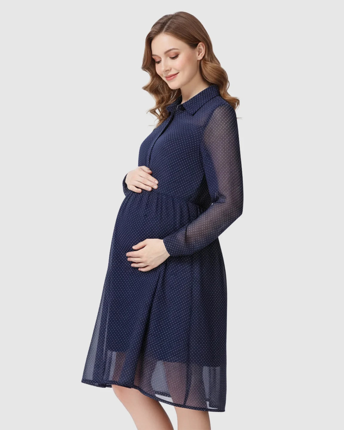 Button-Front Chiffon Flowing Maternity Dress