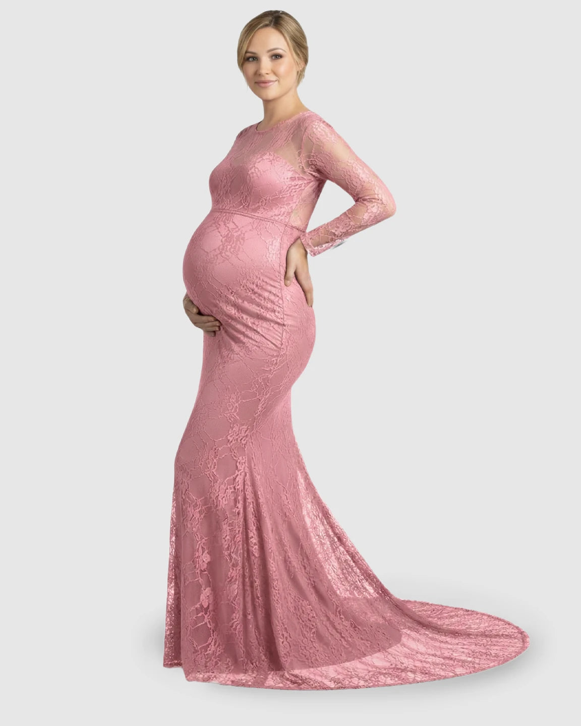 Sheer Lace Trumpet Maternity Photoshoot Gown