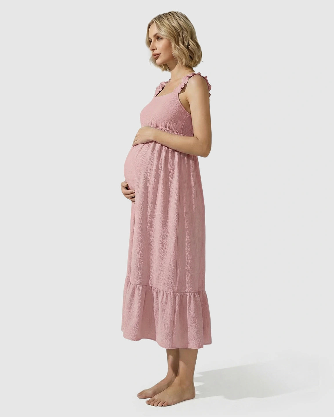 Ruffled Strap Romantic Maternity Maxi Dress