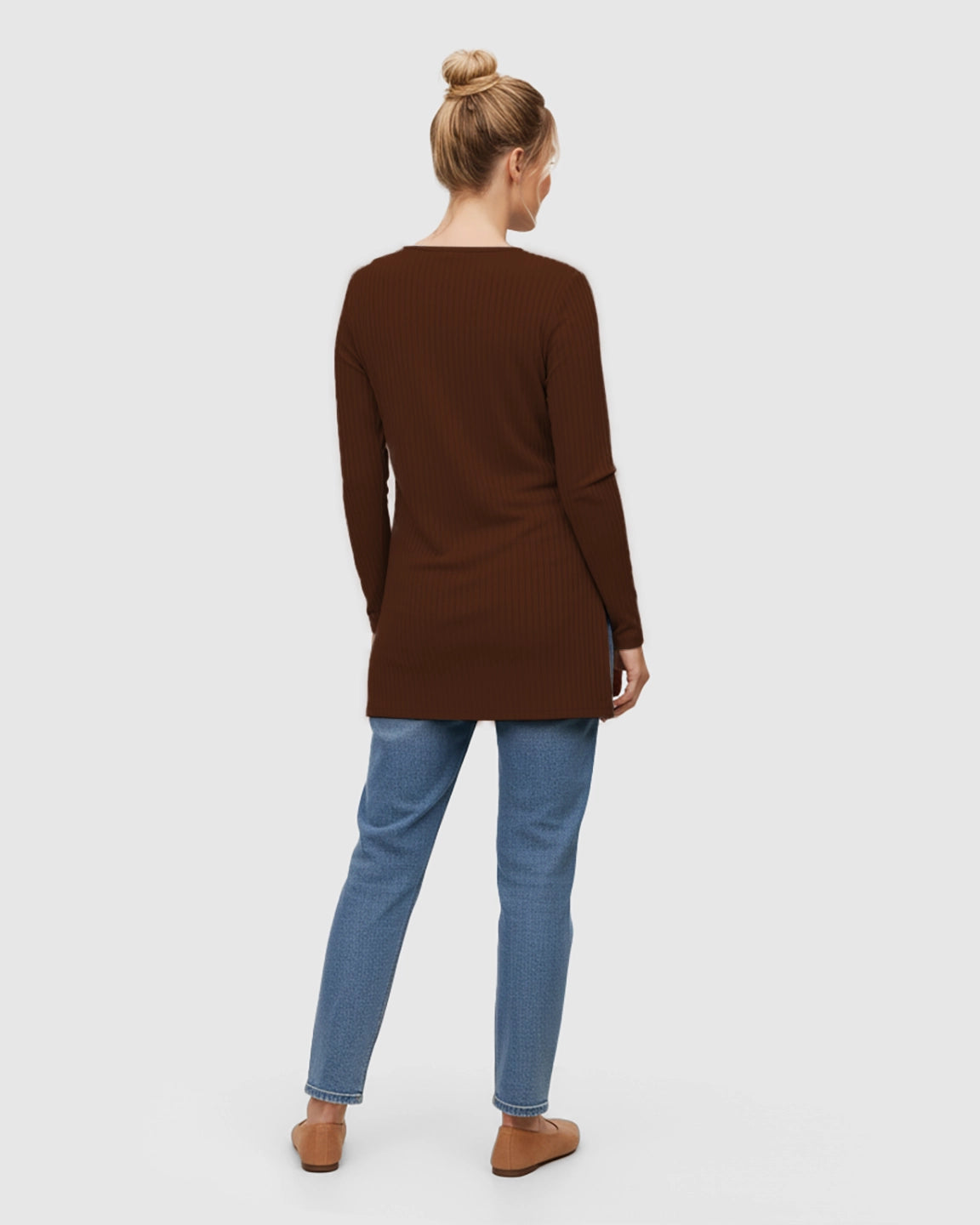 Ribbed Knit Long Sleeve Maternity Top with Side Slits