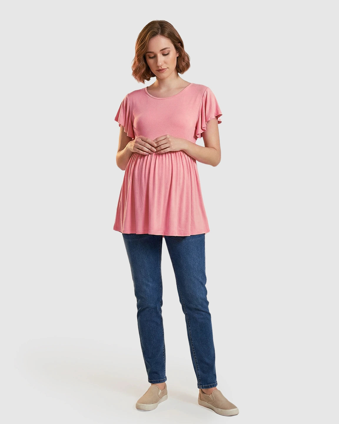 Gathered Ruffle-Sleeve Maternity