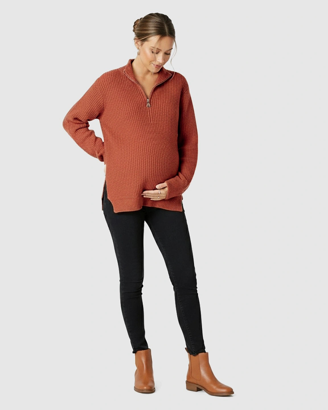 Ribbed Knit Half-Zip Maternity Sweater