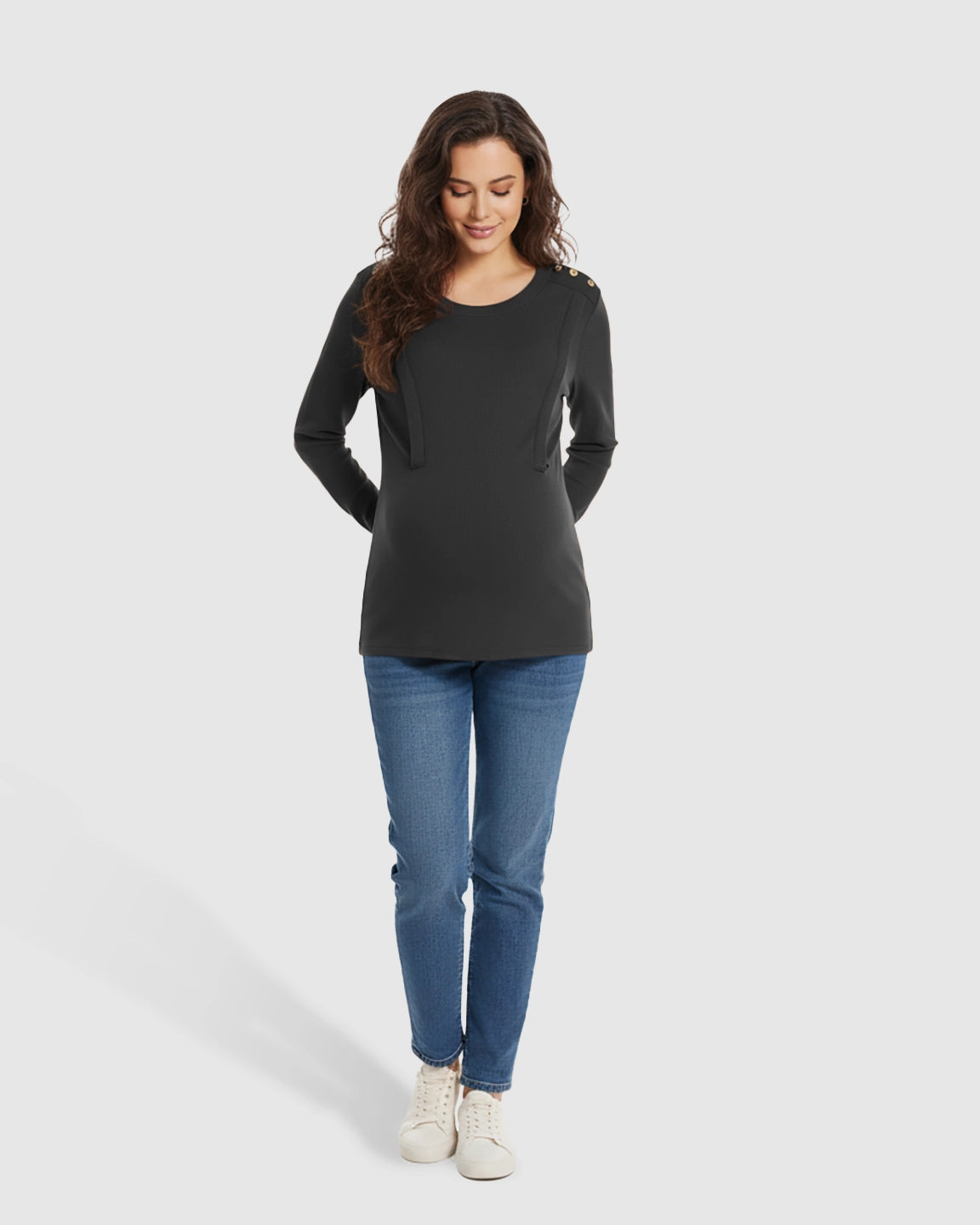 Ribbed Horizontal Zip-Feed Fitted Maternity Shirt