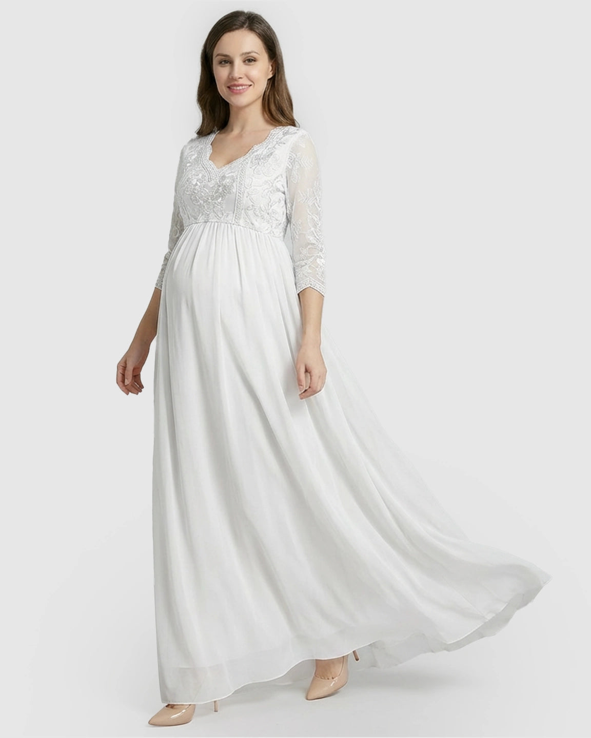 Sheer Lace Bodice Trailing Maternity Photoshoot Dress