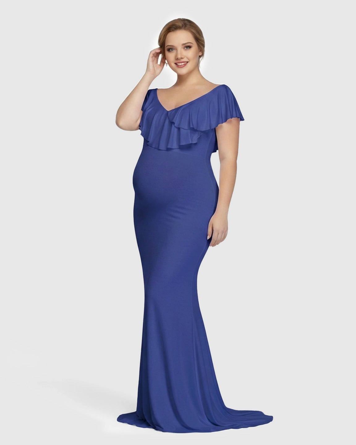 Off-Shoulder Ruffled Bodycon Maternity Maxi Dress