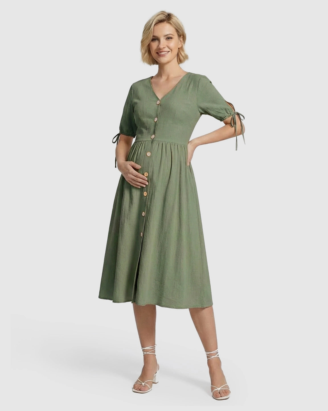 Tie Sleeve A-Line Maternity Midi Dress