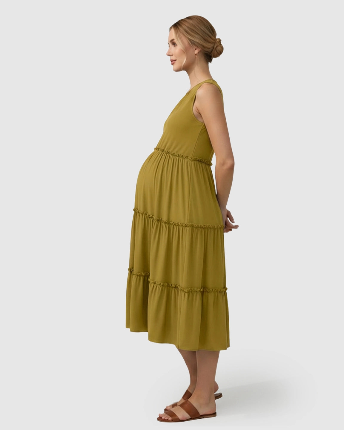 Tiered Ruffle Skirt Casual Maternity Midi Dress