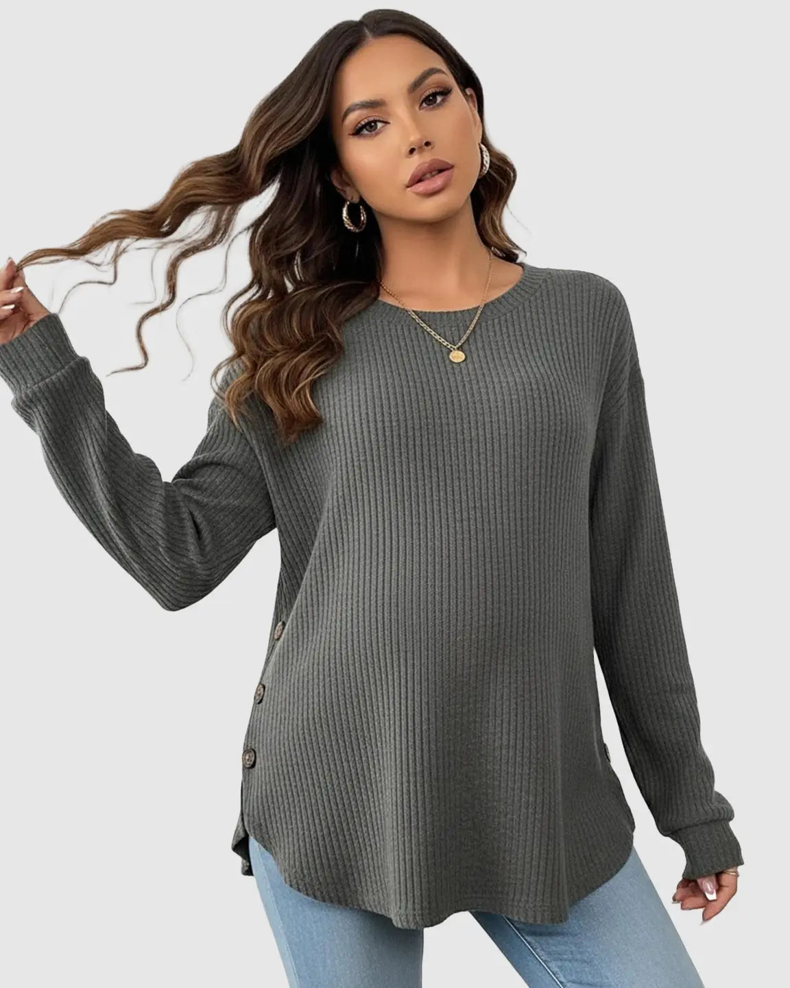 Round Neck Long Sleeve Casual Maternity Sweatshirt
