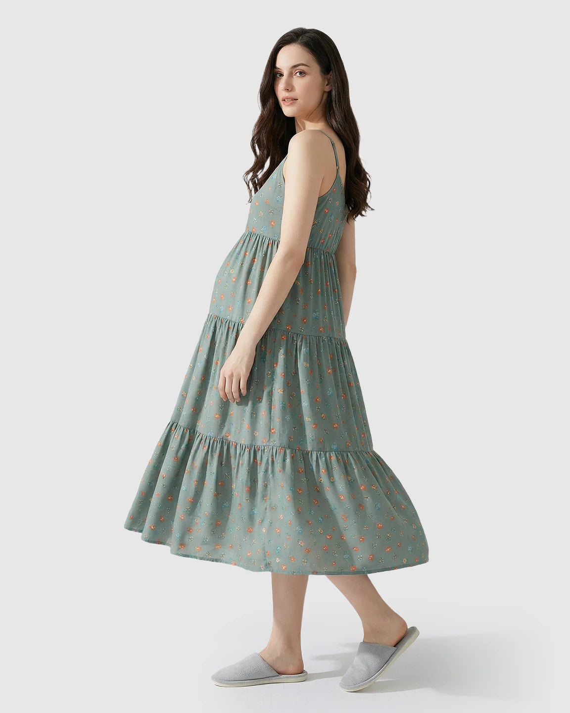 Spaghetti Strap Floral Print Maternity Nightgown