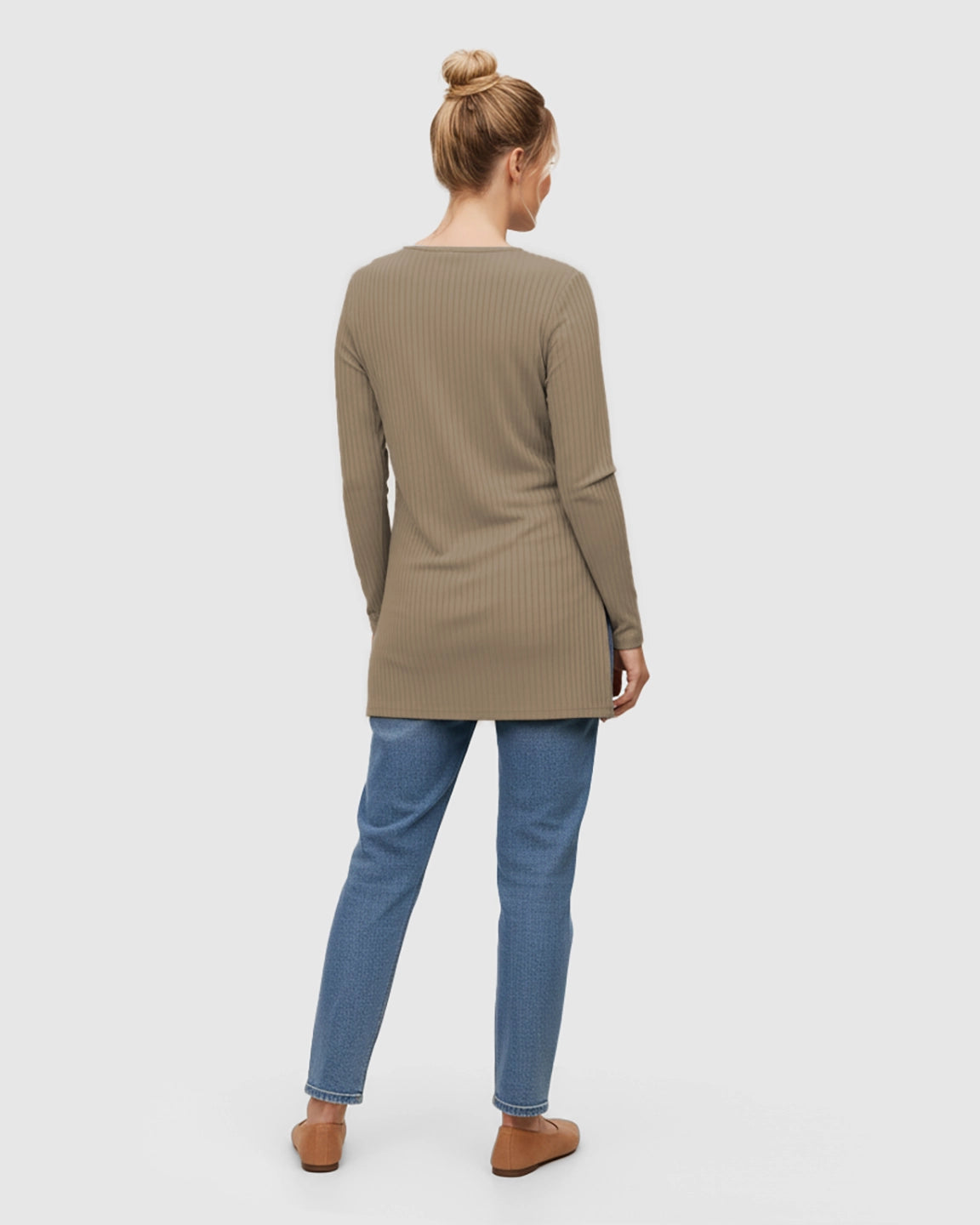 Ribbed Knit Long Sleeve Maternity Top with Side Slits