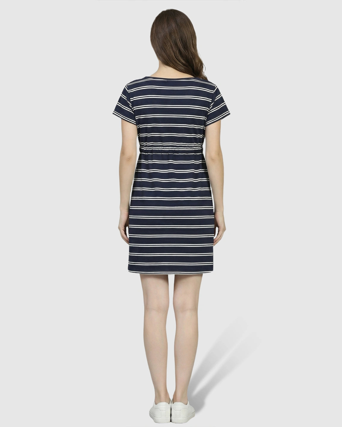 Nautical Striped Drawstring Waist Maternity Dress