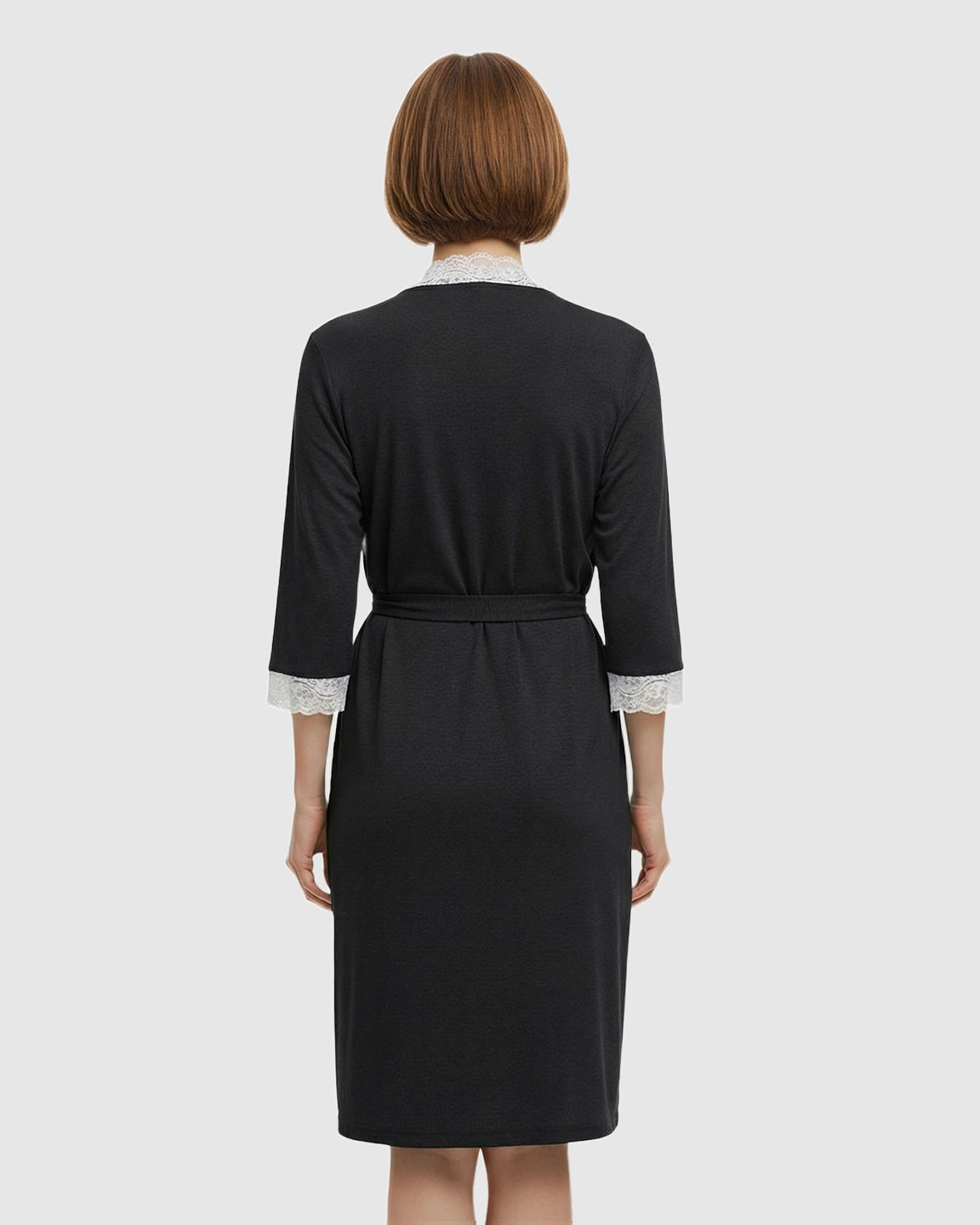 Lace Trim Wrap Maternity Robe