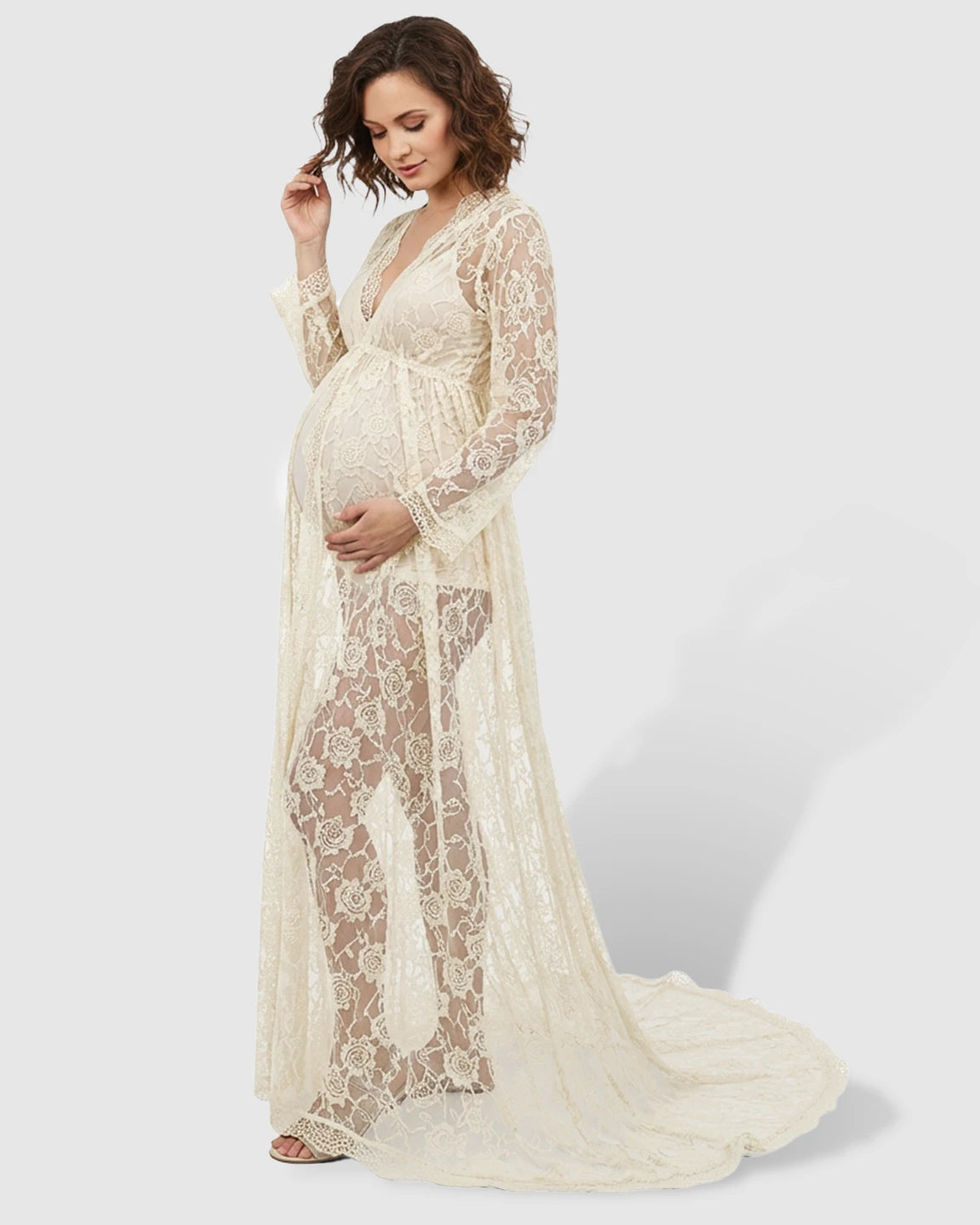Floral Lace Romantic Maternity Photoshoot Maxi Dress