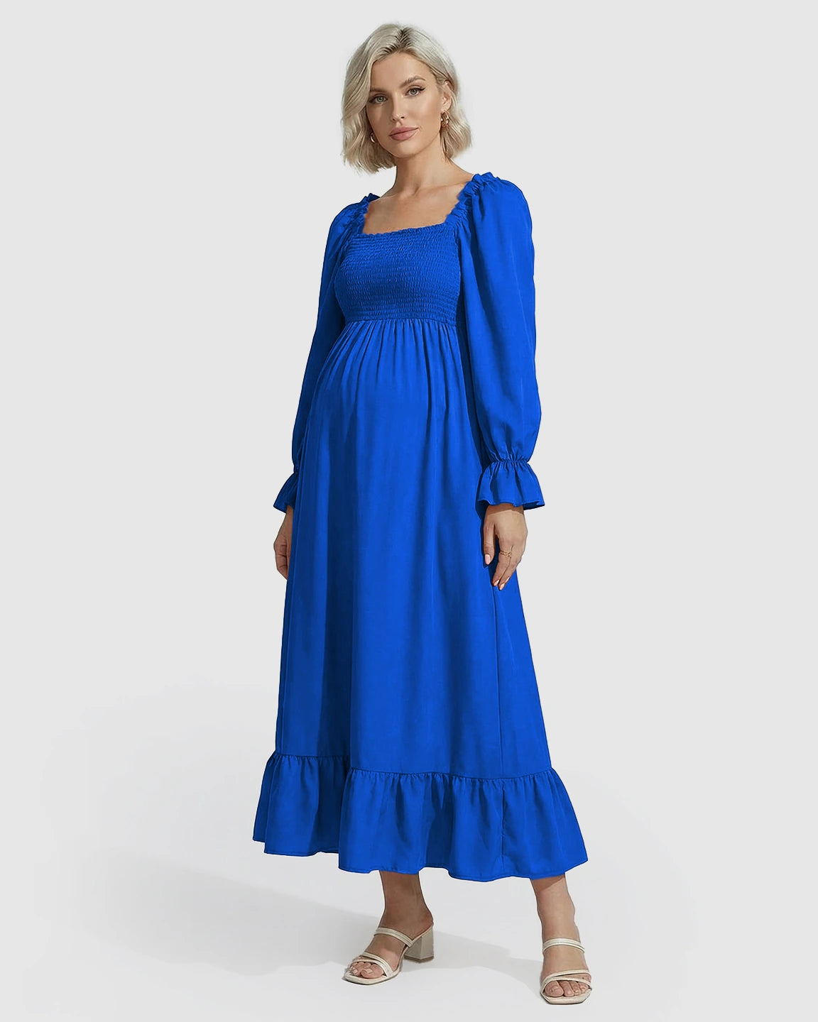 Ruffled Square-Neck Babydoll Maternity Maxi Dress
