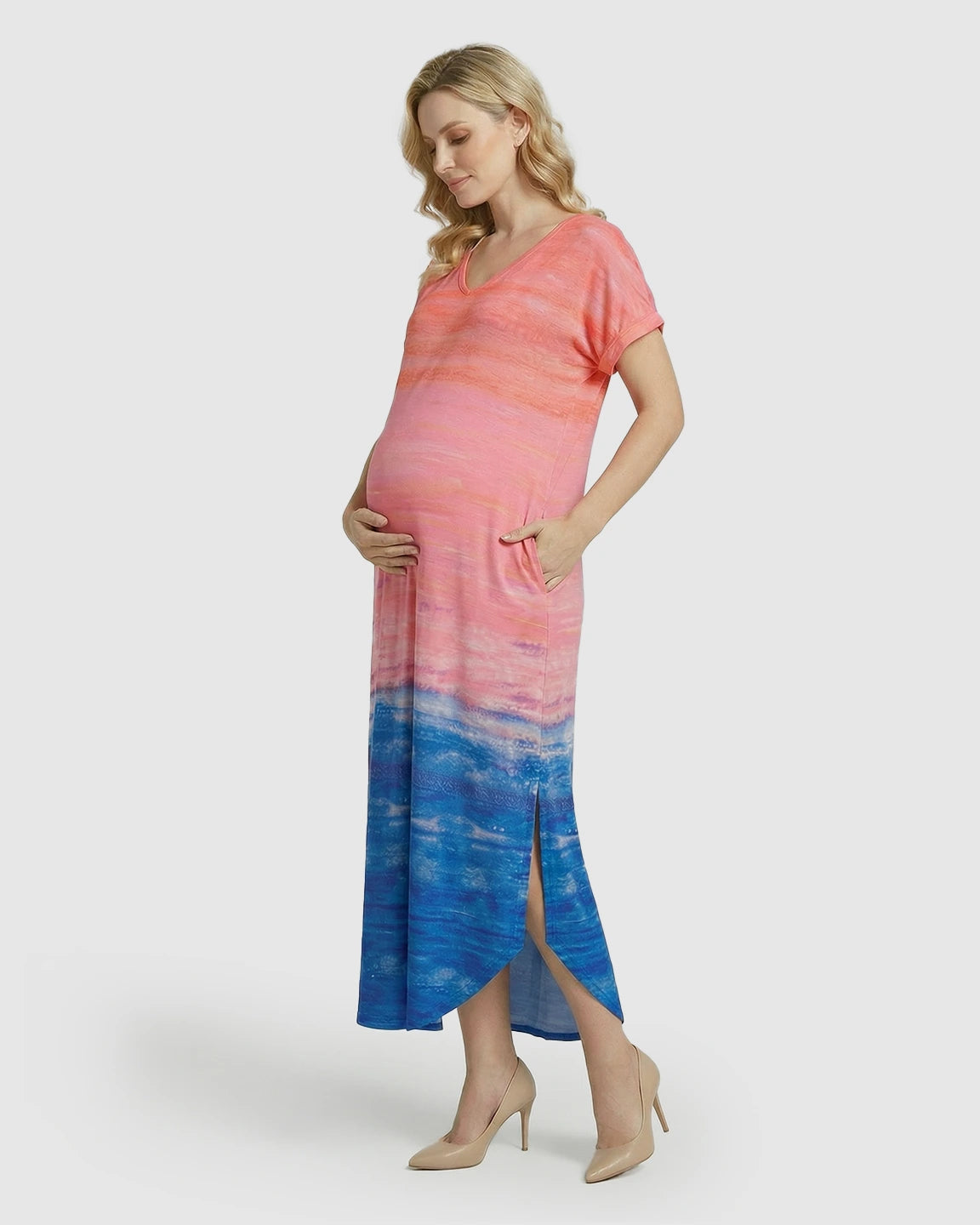 Side-Slits Ombre Color Maternity Maxi Dress