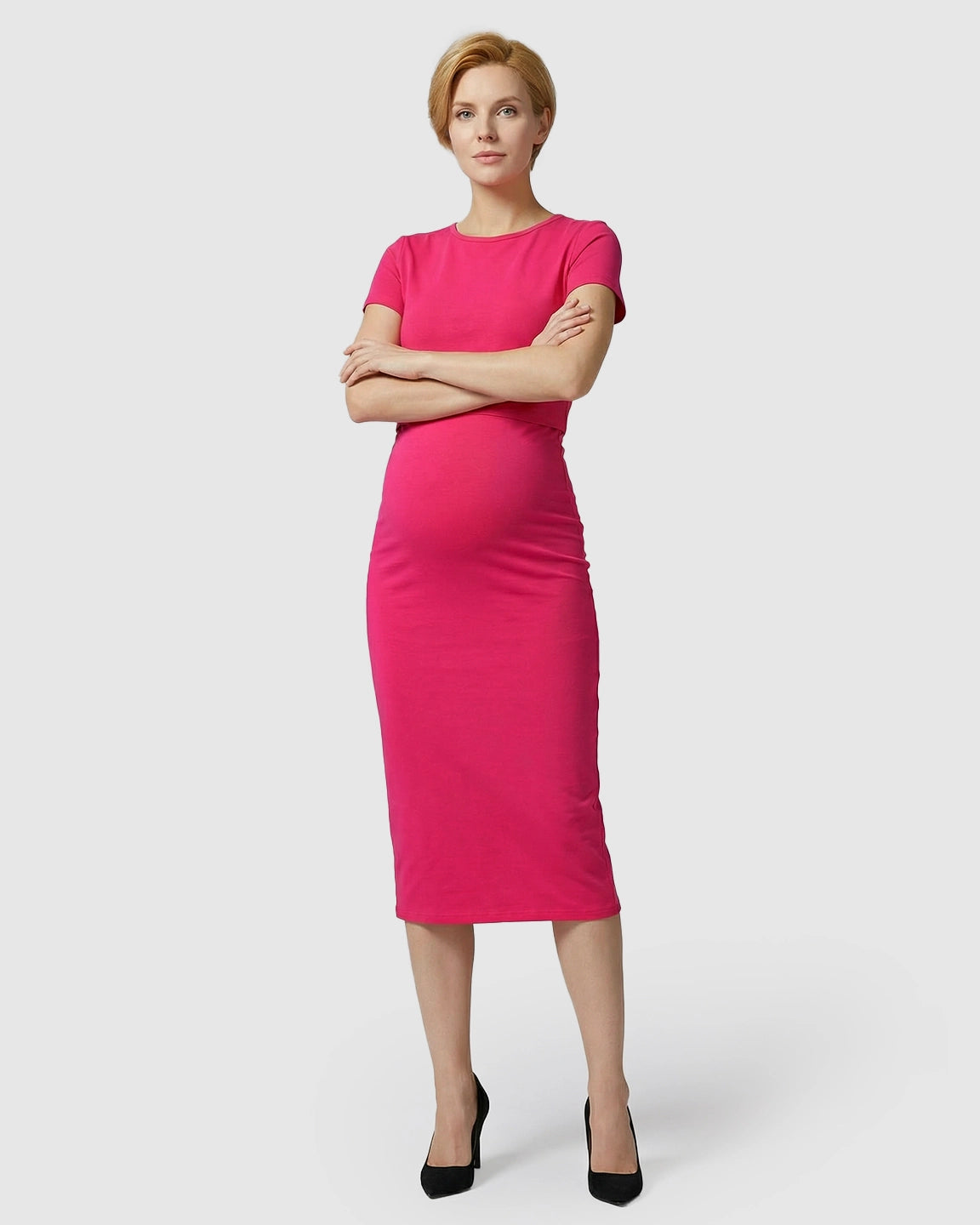 Lift-Up Nursing Access Pencil Skirt Maternity Midi Dress