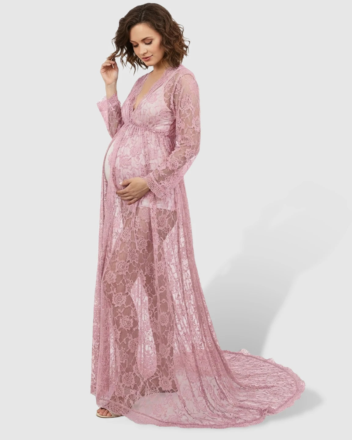 Floral Lace Romantic Maternity Photoshoot Maxi Dress